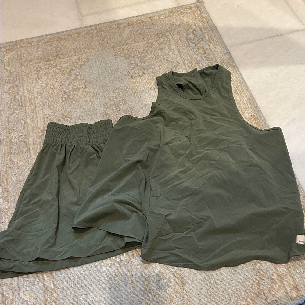 Olive Green Tank Top and Shorts Set